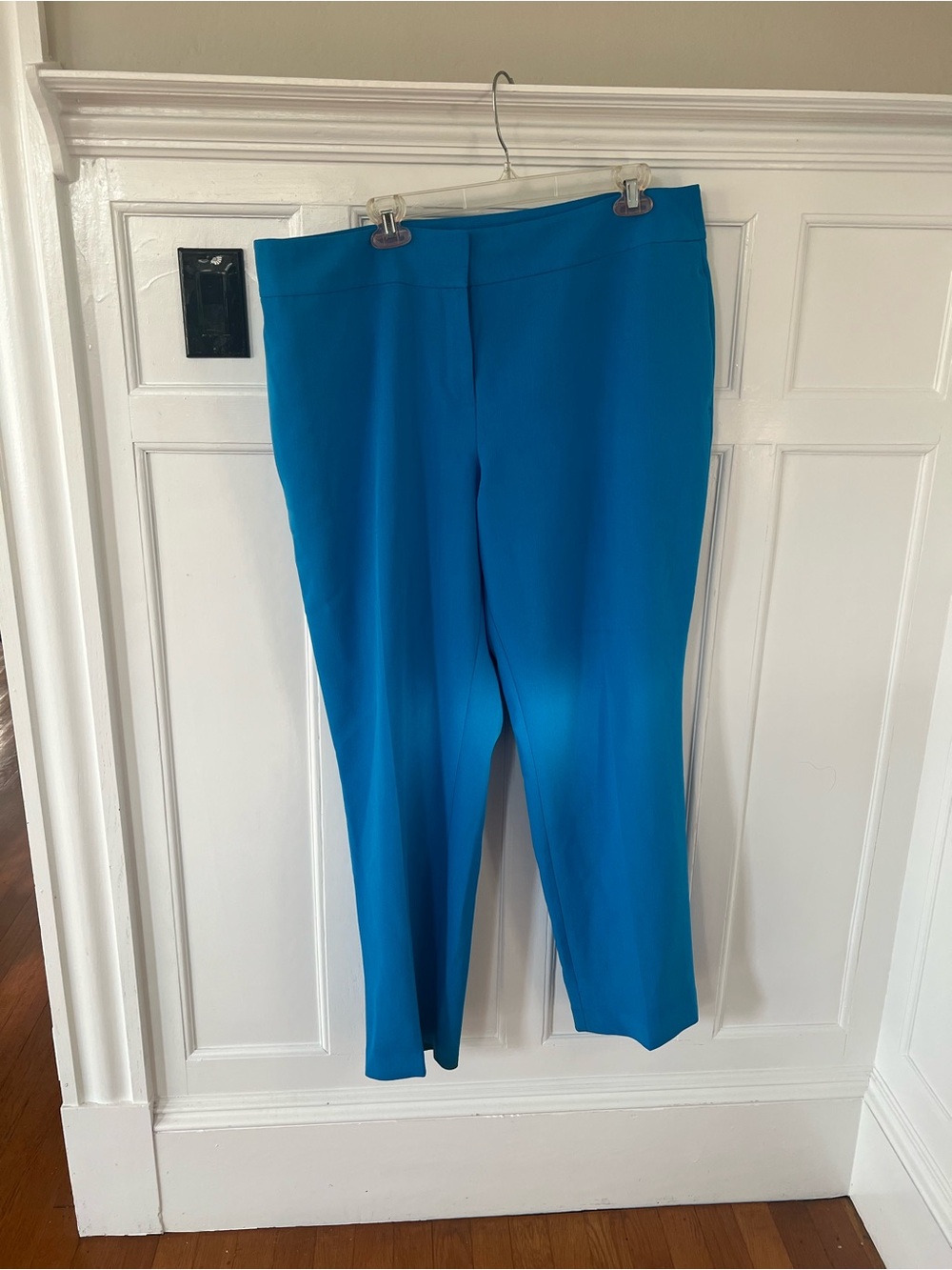 Kasper Teal-Blue Cropped Straight-Leg Dress Pants